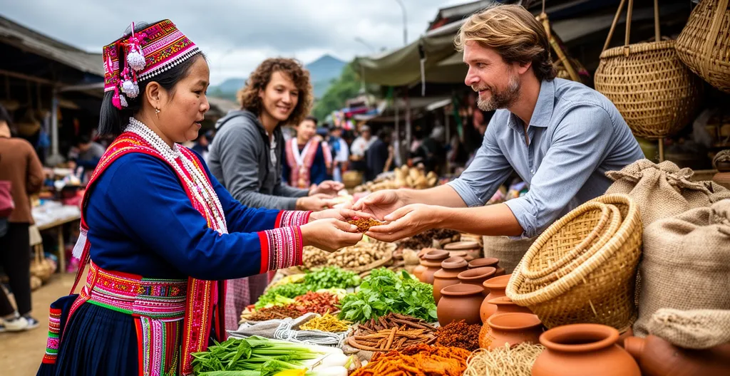Scène de marché ethnique Hmong dans le nord Vietnam